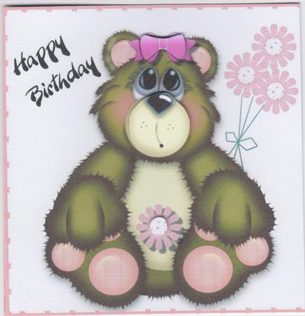 Birthday Bear with Flowers by Susan Cummings