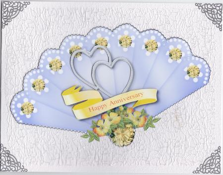 Purple & Yellow Anniversary Fan & Stand by Susan Cummings