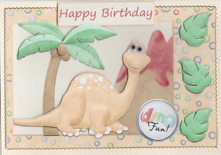 Happy Birthday Dino Fun Card Front with Decoupage by Susan Cummings