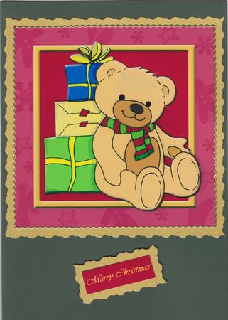 Christmas Teddy (red) - 6in x 6in by Susan Cummings
