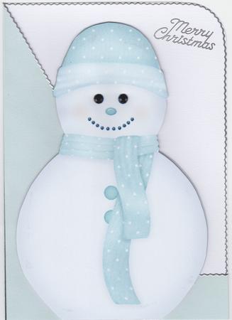 Pastel Blue Snowman A5 Shaped Front Print and Fold Card by Susan Cummings