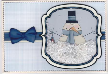 Snowman with Birdhouse Shaker Card - Powder Blue by Susan Cummings