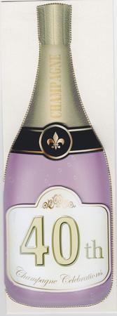 Large Dl 40th Champagne Bottle Shaped Card by Susan Cummings