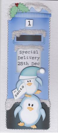 Large Dl Xmas Penguins Postbox 3D Decoupage by Susan Cummings