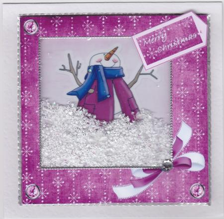 Snowman Shaker Card (purple,pink) by Susan Cummings