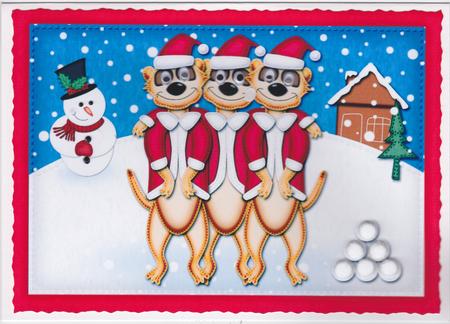 A5 Xmas Meerkats Pyramage Topper by Susan Cummings