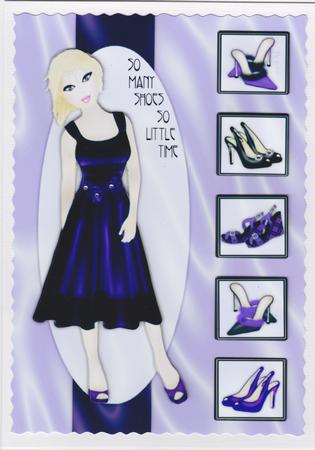 So Many Shoes So Little Time Decoupage Card - Purple by Susan Cummings