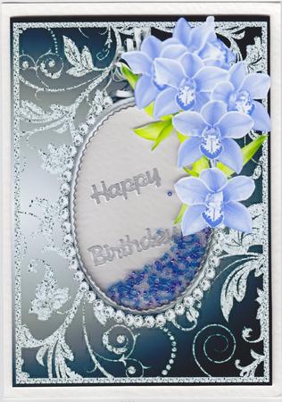 Blue Orchids with Gunmetal & Silver Diamonds Double Frames by Susan Cummings