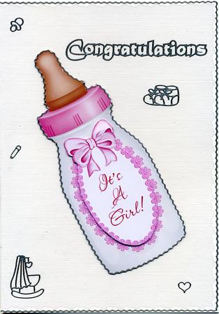Pink Baby Bottle - Folded Card for Baby Girl by Susan Cummings