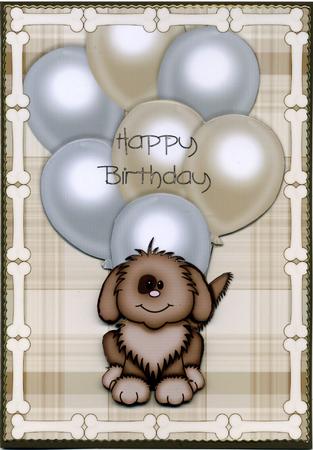 Cute Dog Birthday Quick Card Front with Decoupage 1 by Susan Cummings