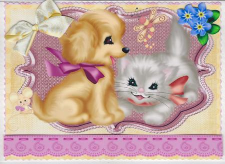 Beautiful Dog and Cat Playing by Susan Cummings