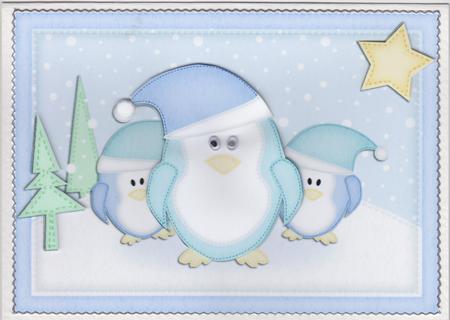 A4 Xmas Penguins Felties Card Topper by Susan Cummings