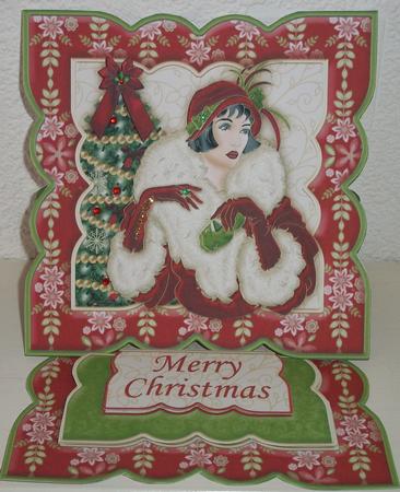 Christmas Art Deco Lady in Red Easel Card Kit by Susan Cummings