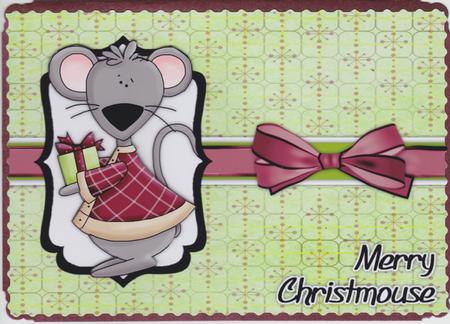 Merry Christmouse Decoupage Card - Red and Pistachio Green by Susan Cummings