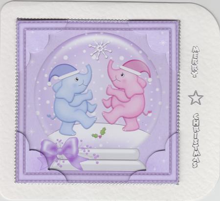 8 x 8 Xmas Elephants Snowglobe Scalloped Corner by Susan Cummings