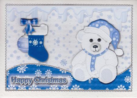 Blue Christmas Ted Wavy Edge Card by Susan Cummings