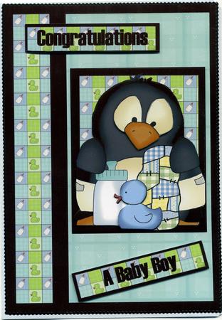 Baby Penguin Pingu Boy Decoupage Card Front by Susan Cummings