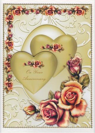 Golden Hearts Anniversary Card Front by Susan Cummings
