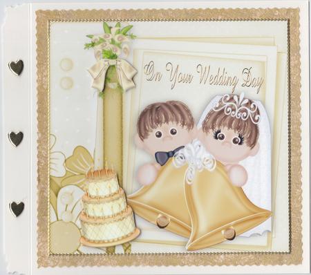 Peek a Boo Wedding Couple with Gold Bell on Scrapbook Page by Susan Cummings