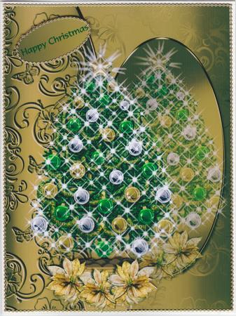Christmas Tree with Lights and Poinsettia by Susan Cummings