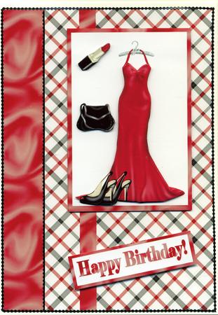 Red Dress Fashion Decoupage Card Front by Susan Cummings