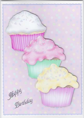 Cupcake Birthday Quick Card Front with Decoupage by Susan Cummings