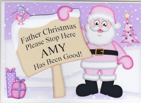 Xmas Father Christmas Amy's Been Good A5 3D Decoupage by Susan Cummings