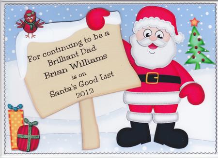 Xmas Santa's Sign A5 Quick Card 3D Decoupage by Susan Cummings