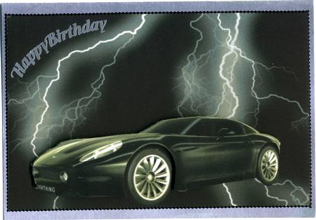 Stunning Black Sports Car Decoupage on Lightning Background by Susan Cummings