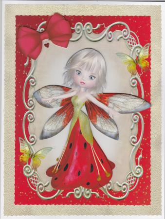 Lovely Fairy in Red & Gold Dress A4 by Susan Cummings