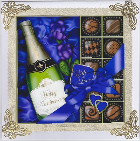 Anniversary Champers Chocs N Roses Fan Pyramage Topper by Susan Cummings