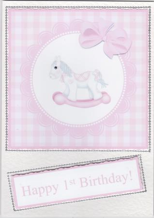 Rocking Horse Birthday Card Pink Gingham Design Age 1,2,3,4 by Susan Cummings