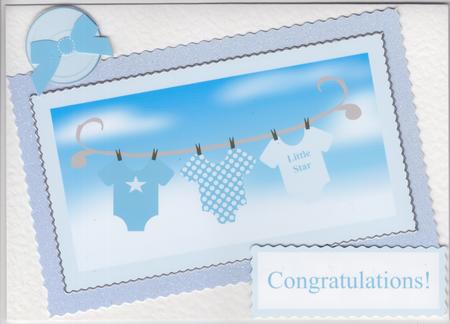 New Baby Boy Onesie Washing Line Card by Susan Cummings