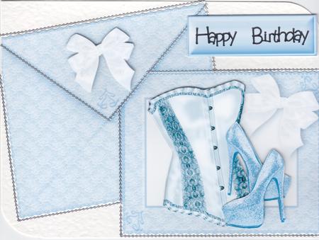 Pretty Blue/white Basque on Card & Envelope by Susan Cummings