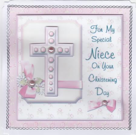 8x8 Pink Cross Christening Card Kit for a Special Niece by Susan Cummings