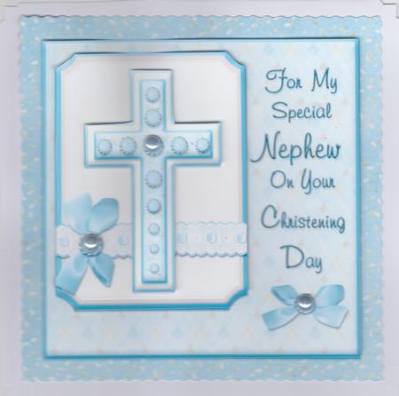 8x8 Blue Cross Christening Card Kit for a Special Nephew by Susan Cummings