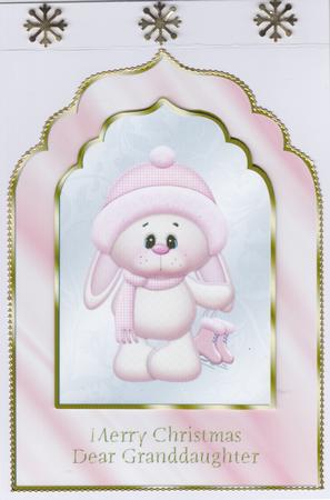 Snow Bunny Scalloped Edge Card Front - Granddaughter by Susan Cummings
