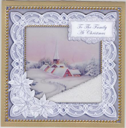 Snow Church Family at Christmas 8in Sentiment Topper by Susan Cummings