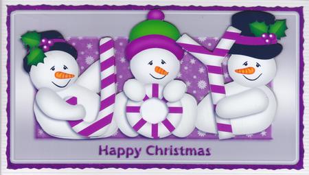 Joyful Snowmen Lilac and Silver Card Front by Susan Cummings