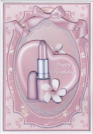 Lipstick and Flowers Birthday Card Front by Susan Cummings