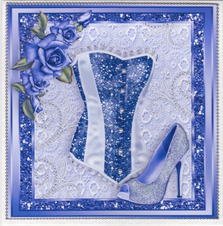 Beautiful Dark Blue Corset, Shoes & Roses 8x8 by Susan Cummings