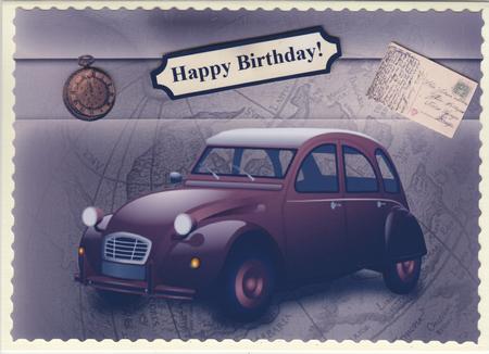Vintage Car Card Front & Decoupage by Susan Cummings