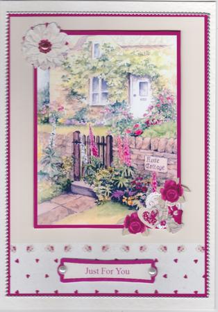 Rose Cottage Card Front & Floral Decoupage by Susan Cummings