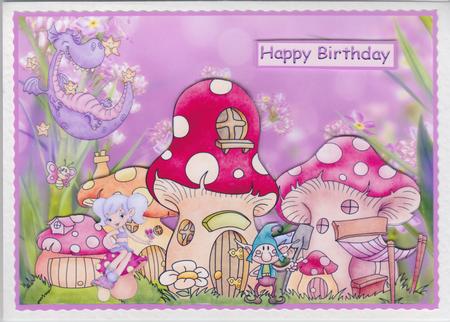 Fairy and Elf Village Card Front with Decoupage by Susan Cummings