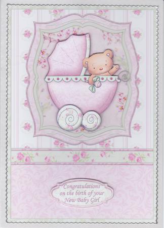 New Baby Girl Bear Pram Shabby Chic Topper & Decoupage by Susan Cummings