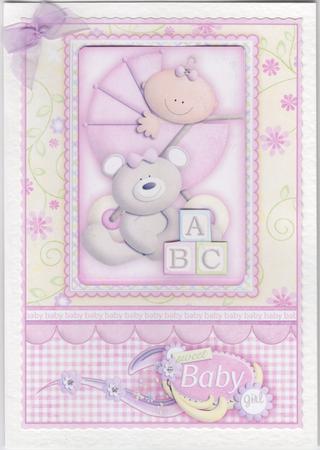 Baby Girl in Pram & Teddy Decoupage by Susan Cummings