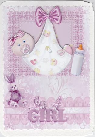 Cute Baby Girl with Her Bottle and Bunny A4 by Susan Cummings