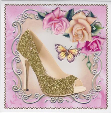 Gorgeous Gold Glitz Shoe with Pink Roses 8x8 Mini Kit by Susan Cummings