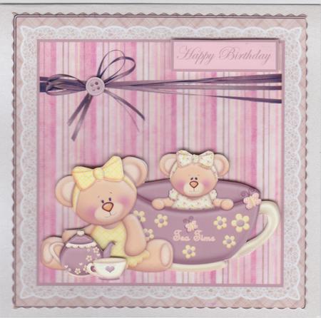 Teddy Bear Tea Party Card with Decoupage by Susan Cummings