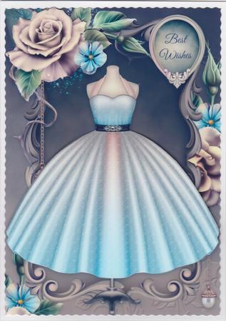 Ballgown and Flowers Card Front by Susan Cummings